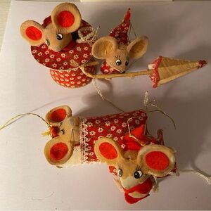 Vintage Red Floral Mouse Ornaments